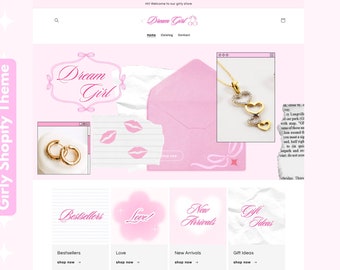 Girly Shopify Theme, Small Business AESTHETIC Templates, Jewelry Website Design, Pink Website Template, Aesthetic Shopify, Canva Template