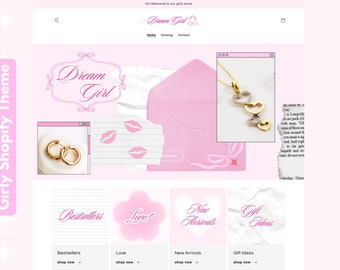 Girly Shopify Theme, Coquette AESTHETIC Templates, Jewelry Website Design, Pink Website Template, Aesthetic Shopify, Canva Template