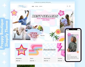 Preppy Boutique Shopify Theme, Boutique AESTHETIC Templates, Boutique Website Design, Retro Website Template,Shopify, Canva Template