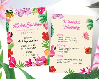 Tropical Beach Bachelorette Invite, Beach Bachelorette Invitation & Itinerary, Editable Template, Beach Bach, Tropical Bachelorette weekend