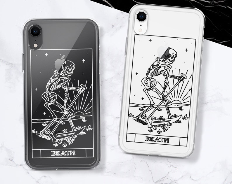 Death Tarot Card Clear Phone Case iPhone 13 12 Mini 11 Pro Max XR XS SE 7 8 Plus Galaxy S21 S10e Aesthetic Trippy Abstract Grunge Celestial 