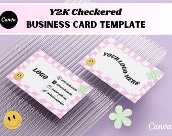 Y2K CHECKERED Business Card, Retro Business Card, Marketing Card, Canva Template Aesthetic,Diy, Retro Aesthetic, 2000s, Groovy Danish pastel