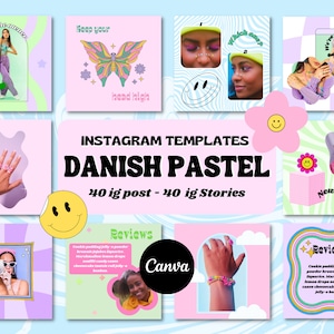 Danish Pastel Instagram Templates, Aesthetic IG Canva Templates, Instagram Post Templates. Instagram Story,Retro,Funky, Groovy,