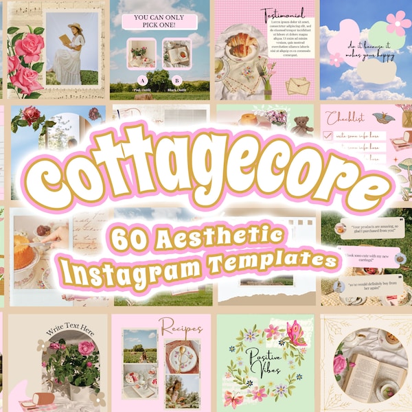 Cottagecore Instagram Templates, Cottagecore Aesthetic 60 Instagram Templates, Fall Aesthetic,Summer Aesthetic,Cottage Core Canva Templates,