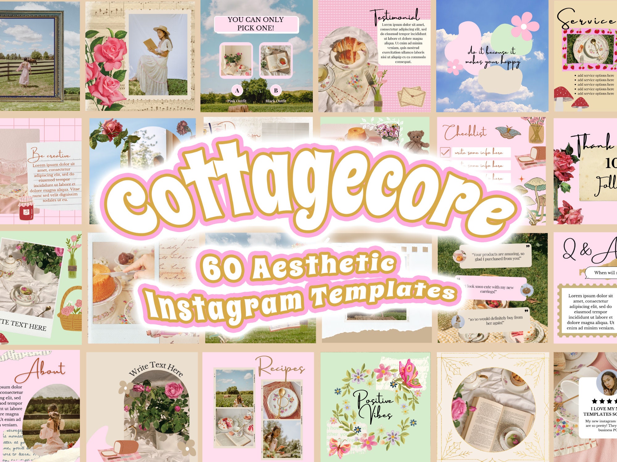 Cottagecore Instagram Templates Cottagecore Aesthetic 60 - Etsy
