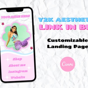 Y2K AESTHETIC Link in Bio Landing Page Template, Canva Templates, Linktree Alternative, Aesthetic, Instagram, Social Media,