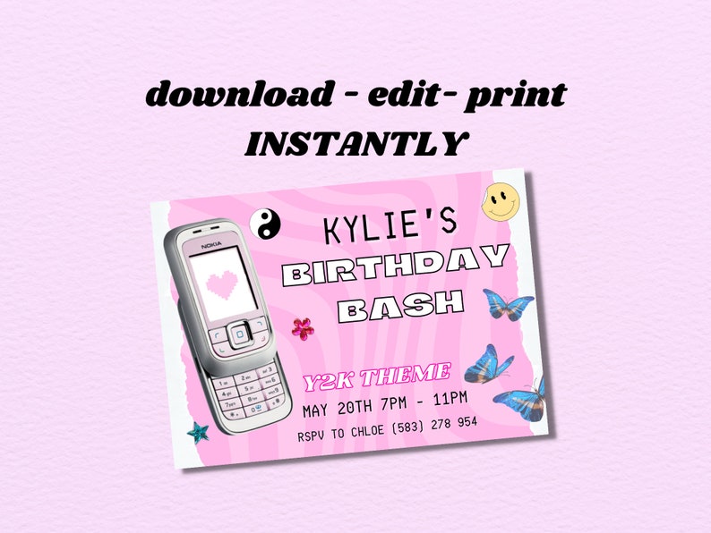 Editable Y2K Invitation Template Y2K Canva Template DIY Etsy