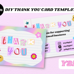 Bewerkbare Y2K DANK U kaart, Y2K Canva sjabloon, DIY Bedankkaart, Y2K esthetiek, jaren 2000, retro, groovy