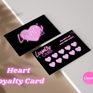 DIY HEART Loyalty Card, Beauty Business, Lash, Business Card, Marketing Card, Canva Template Aesthetic, Black and Pink, Neon