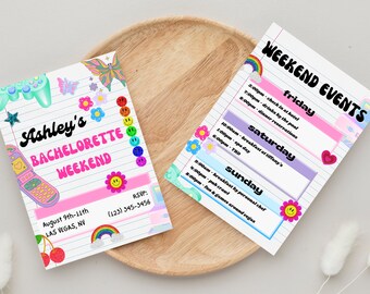 Y2K Bachelorette Party Invite, Bachelorette Itinerary, Editable Template, Y2k Bach Party, Bachelorette weekend, Y2K hen party, retro invite