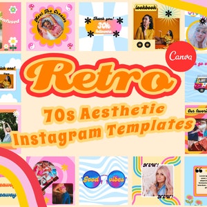 Retro Instagram Templates,  70s Aesthetic Canva Templates, Retro Instagram Post Templates, Instagram story Cover, Pastel, Hippie, Groovy