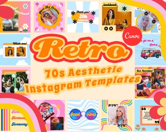 Retro Instagram Templates,  70s Aesthetic Canva Templates, Retro Instagram Post Templates, Instagram story Cover, Pastel, Hippie, Groovy