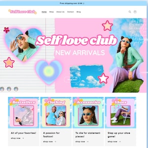 Gen Z Pastel Shopify Theme, Danish Pastel Templates, Pastel Website Design, Website Template, Pastel Fashion, 2000s aesthetic, Shopify