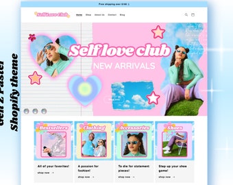 Gen Z Pastel Shopify Theme, Danish Pastel Templates, Pastel Website Design, Website Template, Pastel Fashion, 2000s aesthetic, Shopify