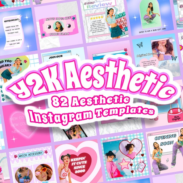 Y2K Instagram Templates, Y2K AESTHETIC 82 Instagram Templates, Y2K Fashion, 2000er Ästhetik, Retro Canva Templates, Story Templates,