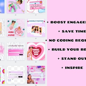 May include: A collage of pink and white images with text overlays. The images feature a variety of themes, including fashion, beauty, and lifestyle. The text overlays include phrases like "Best Sellers!" and "Girl Gang".