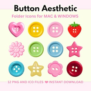 Scrapbook Button Folder Icons for Mac & Windows | 12 Aesthetic Desktop Icons | Cute Button Icon Pack | Digital Download