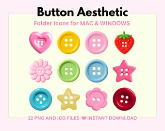 Scrapbook Button Folder Icons for Mac & Windows | 12 Aesthetic Desktop Icons | Cute Button Icon Pack | Digital Download