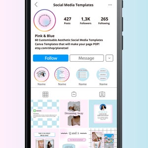 60 Aesthetic Pink and Blue Instagram Templates, Canva Templates ...