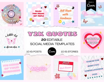 20 Y2K QUOTES Instagram Templates, Canva Templates, IG, Instagram Story, Pastel, Aesthetic, Social Media,Retro,Hippie, Groovy, 2000