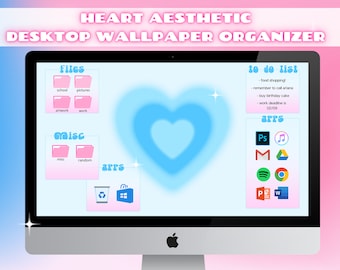 HEART Aesthetic Wallpaper | Y2K Trendy |  Desktop Wallpaper Organizer | Digital Download | Macbook Wallpaper | Macbook Background, Blue