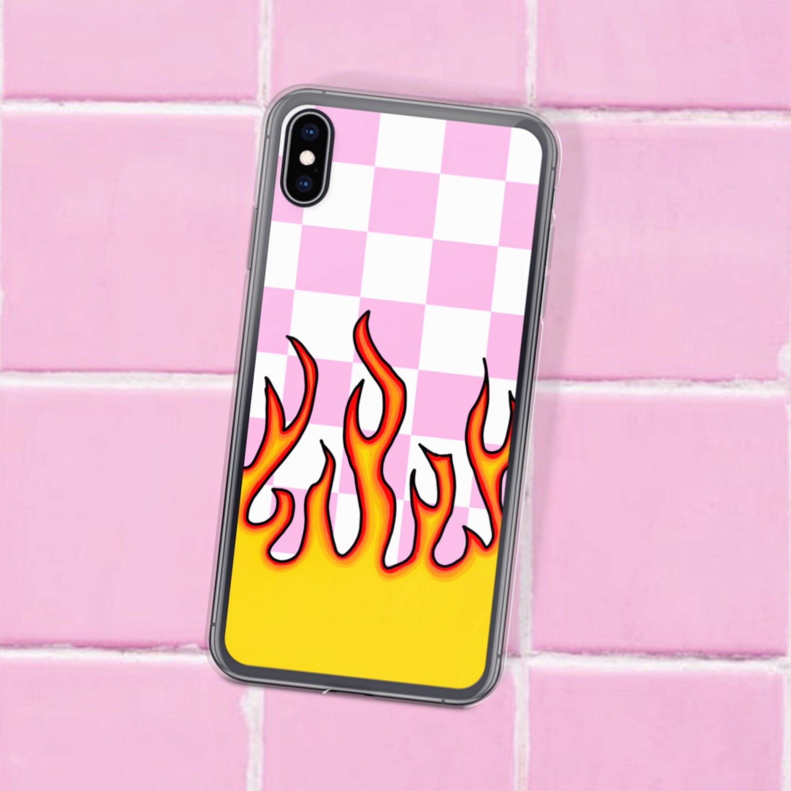 Checkered Flame Pink Phone Case For iPhone 12 Mini 11 Pro Max Etsy