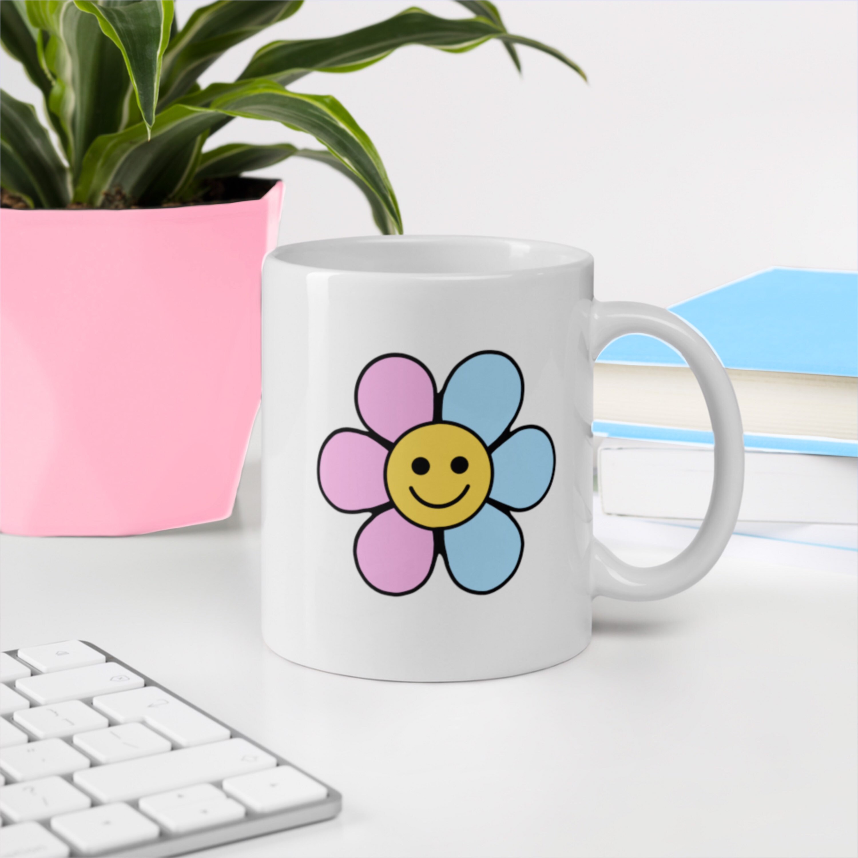Smiley Face Flower Mug Aesthetic Coffee Cup Aesthetic Mug Etsy