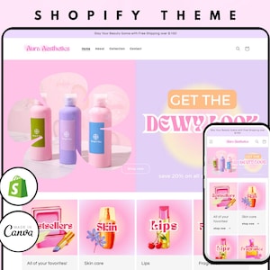 Beauty Shopify Theme, Skincare Templates, Pink Website Design, Website Template, Retro Shopify, Cute Shopify, Girly Shopify, Fun Shopify