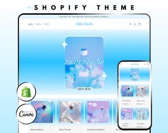 Gradient Blue Shopify Theme | Shopify Theme Template, Aesthetic Canva Templates, Website Design, Boutique Design, Blue Shopify, Cute, Trendy