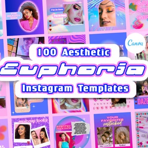 EUPHORIA AESTHETIC 100 Instagram Templates, Retro Canva Templates,Business Instagram Post Templates,Story, Editable Social Media Templates image 1