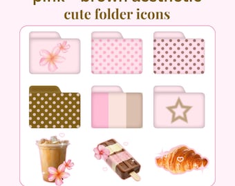 9 Pink & Brown Aesthetic Folder Icon Set for Mac and Desktop | Polka Dot Aesthetic | Neapolitan | IOS Mac Customization