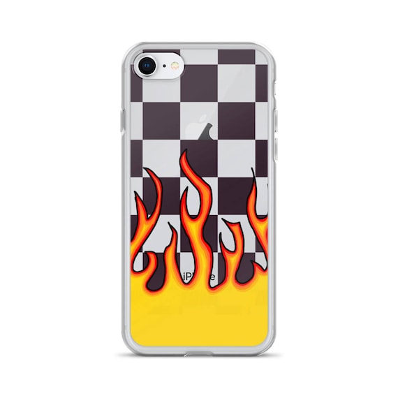 checkered with flames