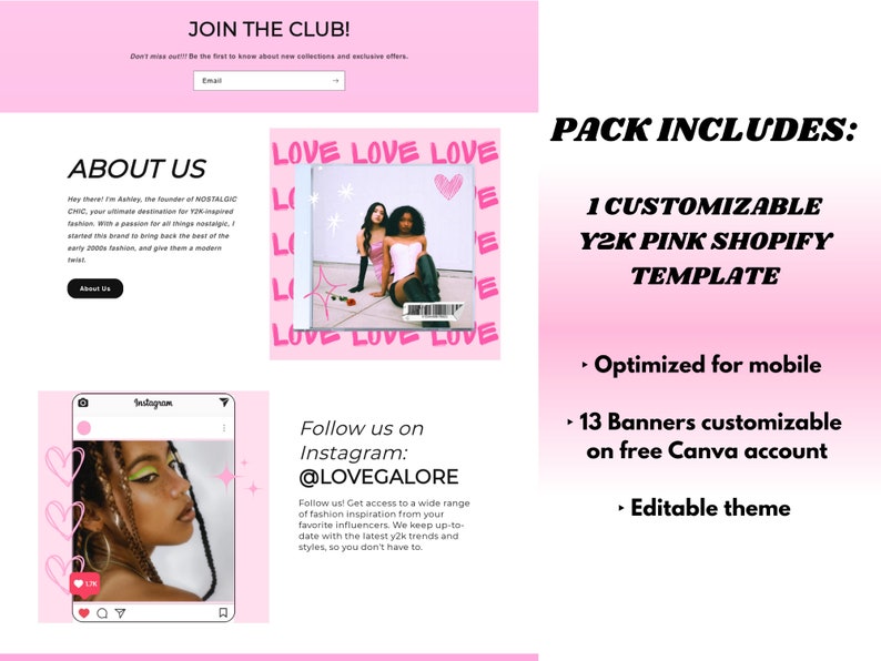 Y2K PINK Shopify Theme, Y2K AESTHETIC Templates, Website Design, Website Template, Y2K Fashion, 2000s aesthetic, Shopify, Pink Shopify image 4