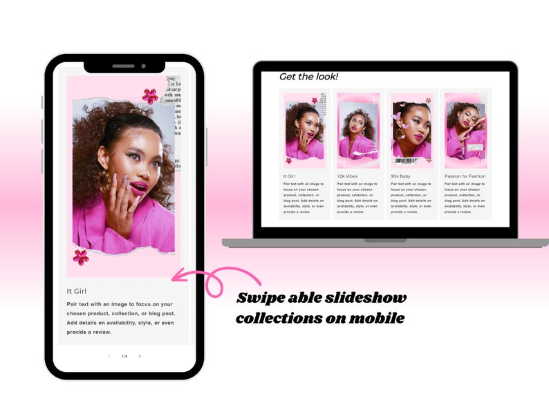 Y2K PINK Shopify Theme, Y2K AESTHETIC Templates, Website Design, Website Template, Y2K Fashion, 2000s aesthetic, Shopify, Pink Shopify image 3