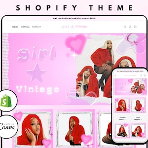 Girly Pink Heart Shopify Theme | Shopify Theme Template, Y2K Aesthetic Templates, Website Design, Y2K, Boutique Design, Pink Shopify, Cute