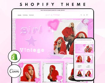 Girly Pink Heart Shopify Theme | Shopify Theme Template, Y2K Aesthetic Templates, Website Design, Y2K, Boutique Design, Pink Shopify, Cute