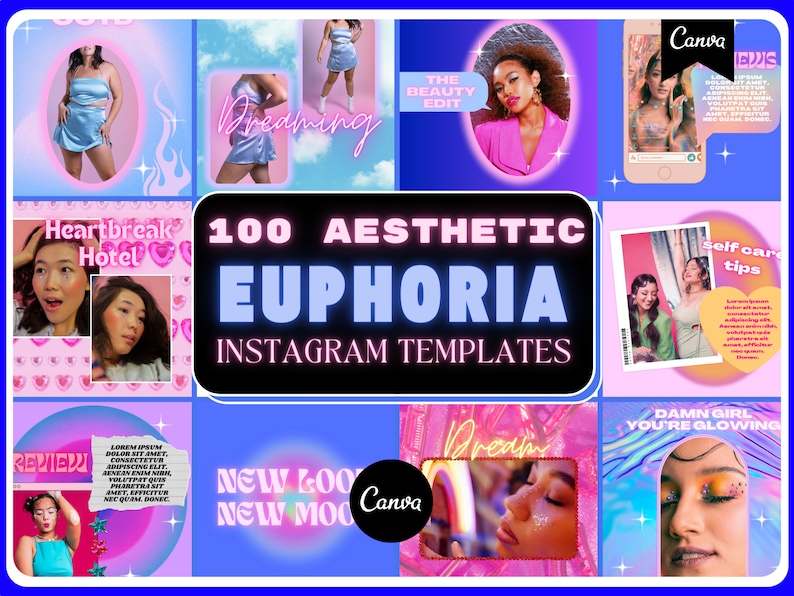 EUPHORIA AESTHETIC 100 Instagram Templates, Retro Canva Templates,Business Instagram Post Templates,Story, Editable Social Media Templates image 6