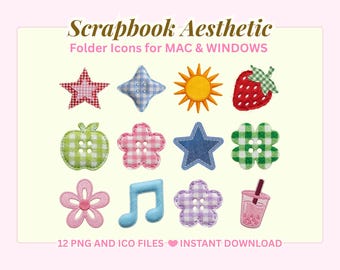 Scrapbook Patch Folder Icons for Mac & Windows | 12 Cute Desktop Icons | Y2K Scrapbook Aesthetic Folder Pack | Digital Download