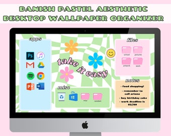 Danish Pastel Aesthetic Wallpaper | Flower Quote Trendy Groovy Retro |  Green Desktop Wallpaper Organizer | Macbook Wallpaper Background art