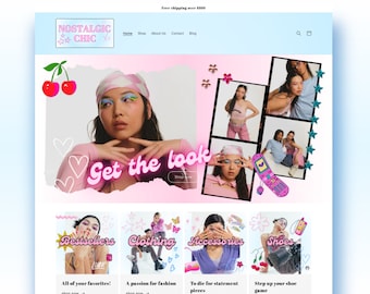 Y2K Shopify Theme, Y2K AESTHETIC Templates, Website Design, Website Template, Y2K Fashion, 2000s aesthetic, Shopify, Cute Theme