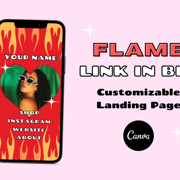 FLAME Link in Bio Landing Page Template, Influencer Canva Templates, Linktree Alternative, Aesthetic, Instagram, Social Media, Fashion