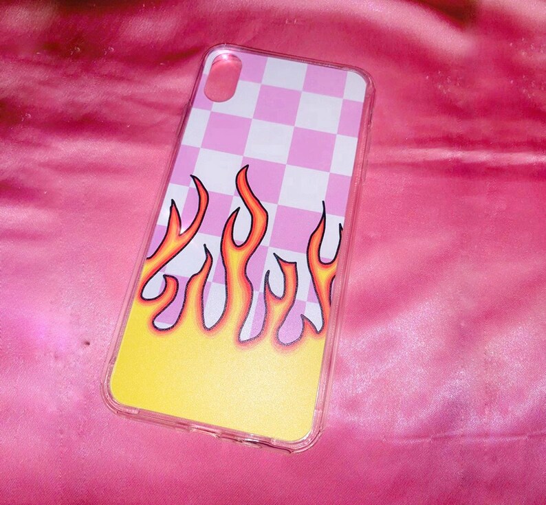 Checkered Flame Pink Phone Case For iPhone 12 Mini 11 Pro Max Etsy