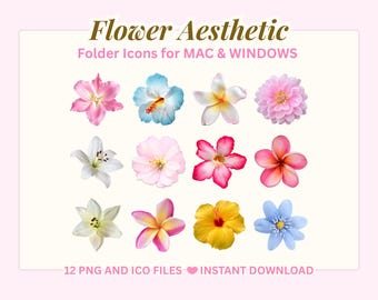 Flower Folder Icons for Mac & Windows | 12 Aesthetic Floral Desktop Icons | Cute Folder Organizer Pack | Digital Download