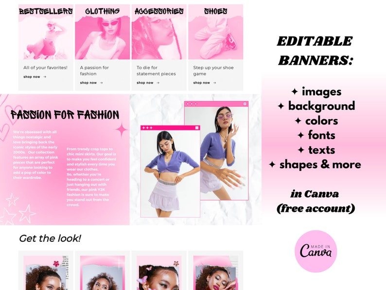 Y2K PINK Shopify Theme, Y2K AESTHETIC Templates, Website Design, Website Template, Y2K Fashion, 2000s aesthetic, Shopify, Pink Shopify image 5
