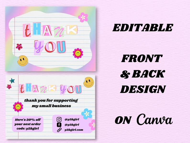 Editable Y2K THANK YOU Card Y2K Canva Template DIY Thank You Etsy New 