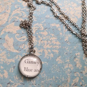 Gansey and Blue 20mm pendant necklace made with Raven Boys book pages