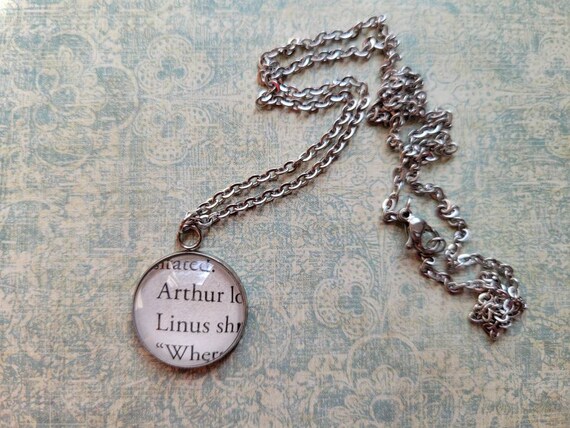 Arthur and Linus 20mm Pendant Necklace Made with House in The Cerulean Sea Book Pages