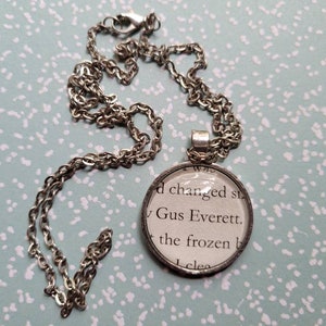 Gus Everett pendant necklace made with Beach Read book pages
