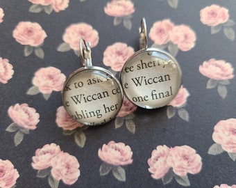 Wiccan book page earrings