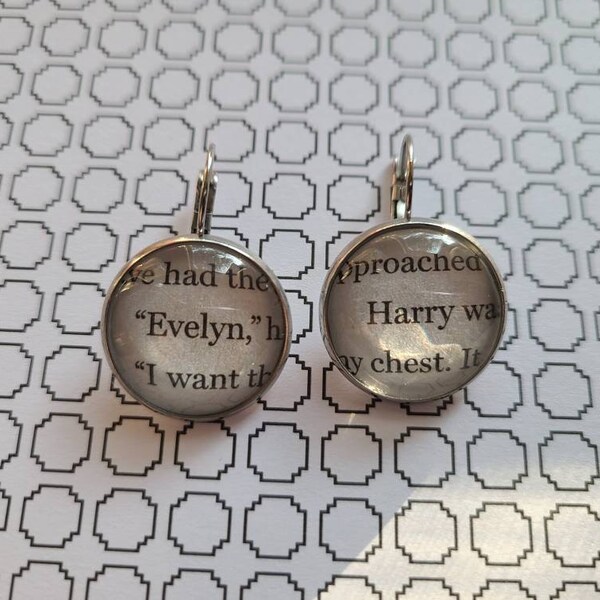 Evelyn and Harry pendant earrings made from The Seven Husbands of Evelyn Hugo book pages